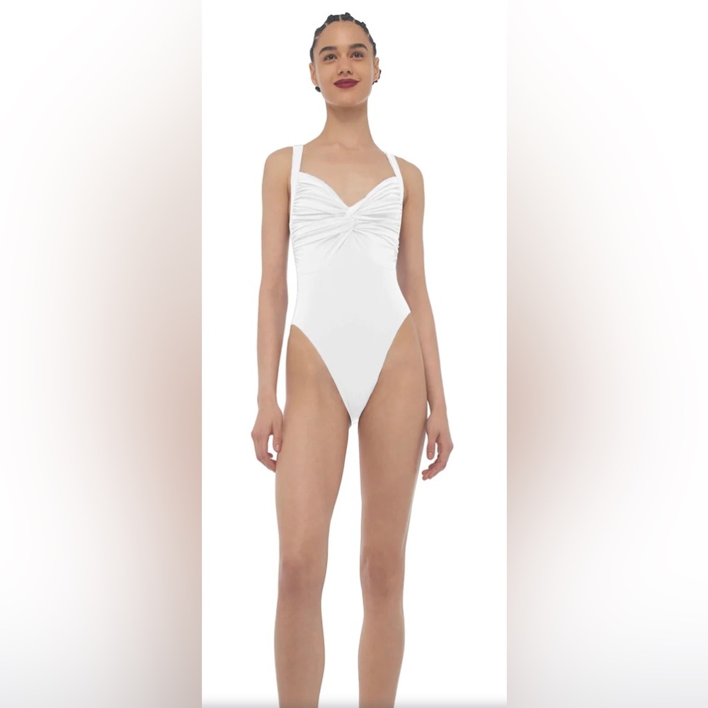 Norma Kamali Twist Mio White One Piece Swim Bathing Suit Size Small NWT‎